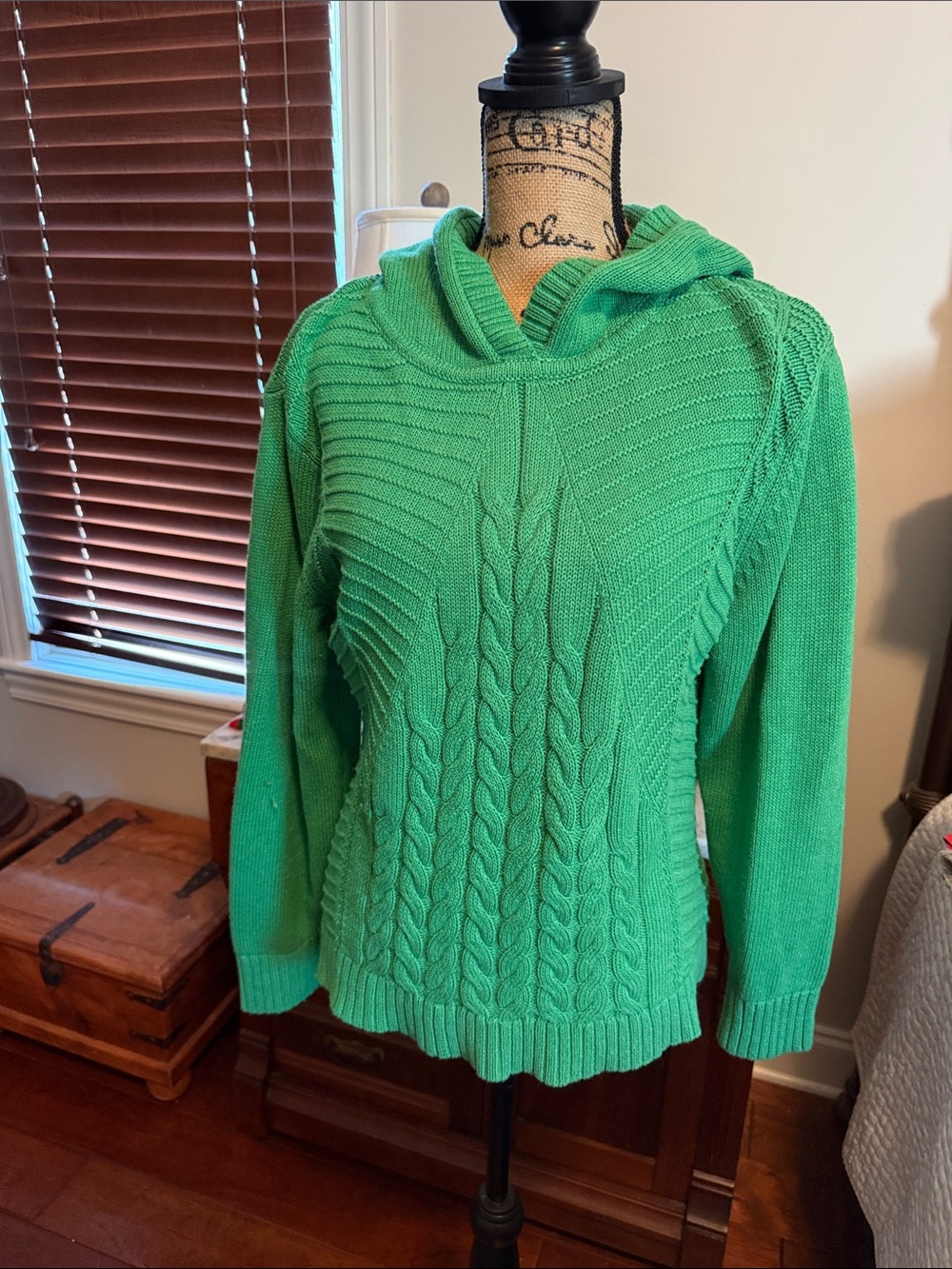 CABI Green Cable Knit Hooded Sweater - Unbranded
